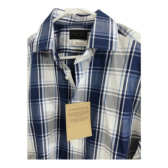 Thomas Dean collection blue striped classic contemporary button down shirt sz M - Picture 10 of 11